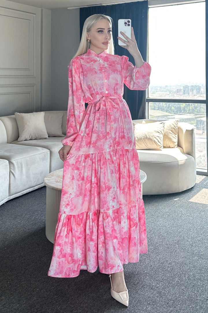 BNG Women Patterned Hijab Dress Pink 525 - El Monte