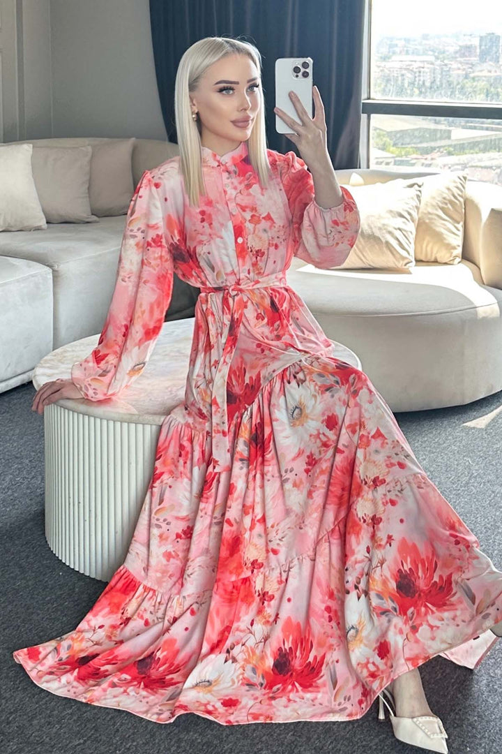 BNG Women Patterned Hijab Dress Salmon 526 - Peabody