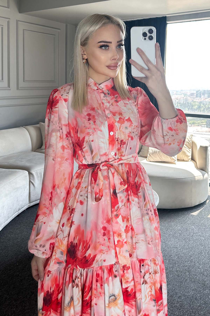 BNG Women Patterned Hijab Dress Salmon 526 - Peabody