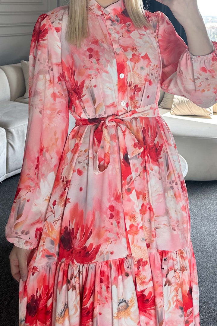 BNG Women Patterned Hijab Dress Salmon 526 - Peabody