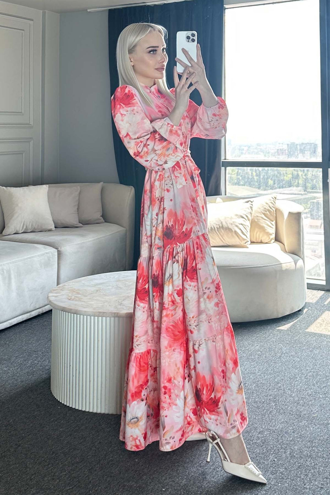 BNG Women Patterned Hijab Dress Salmon 526 - Peabody