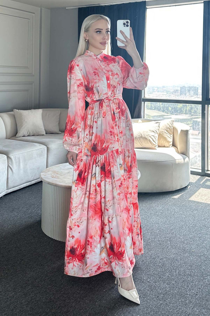 BNG Women Patterned Hijab Dress Salmon 526 - Peabody