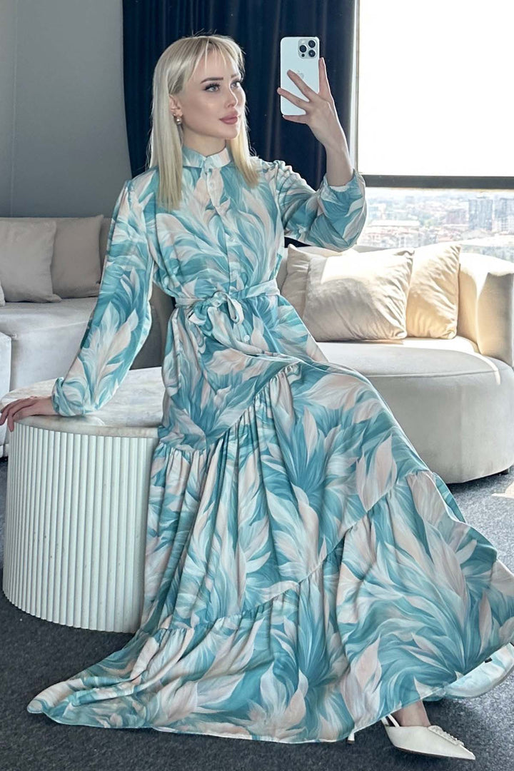 BNG Women Patterned Hijab Dress Çağla 528 - Moortebeek