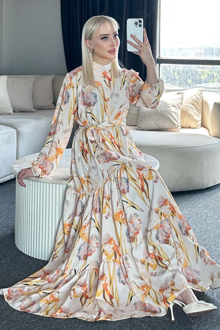 BNG Women Patterned Hijab Dress Yellow 529 - Walkden