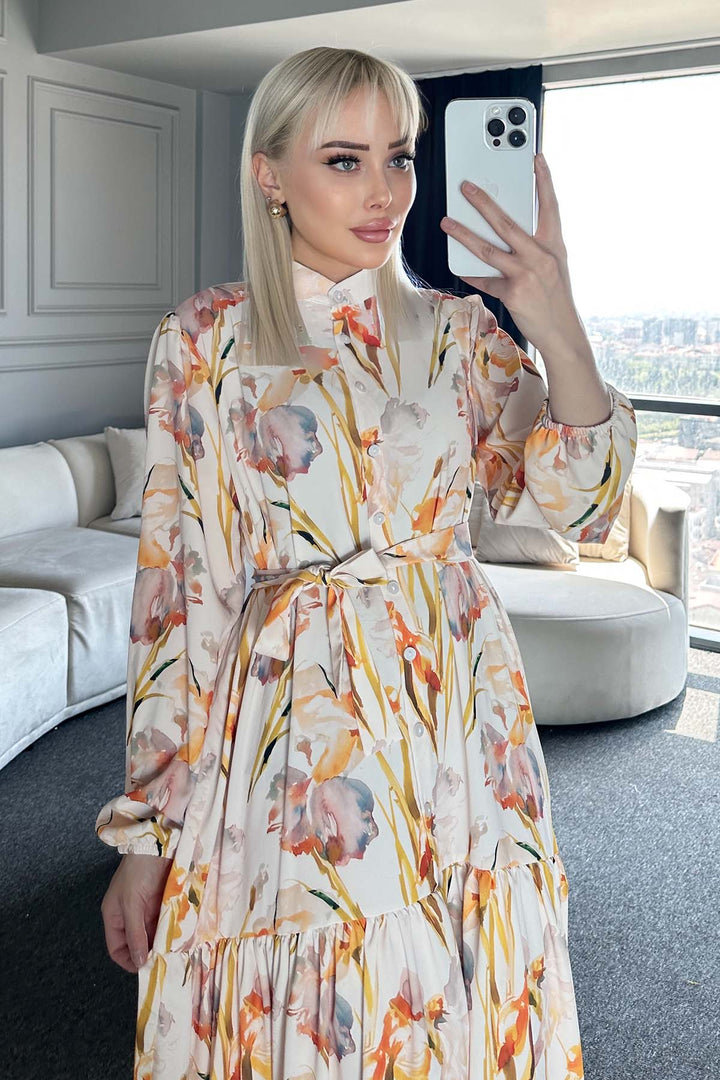 BNG Women Patterned Hijab Dress Yellow 529 - Walkden