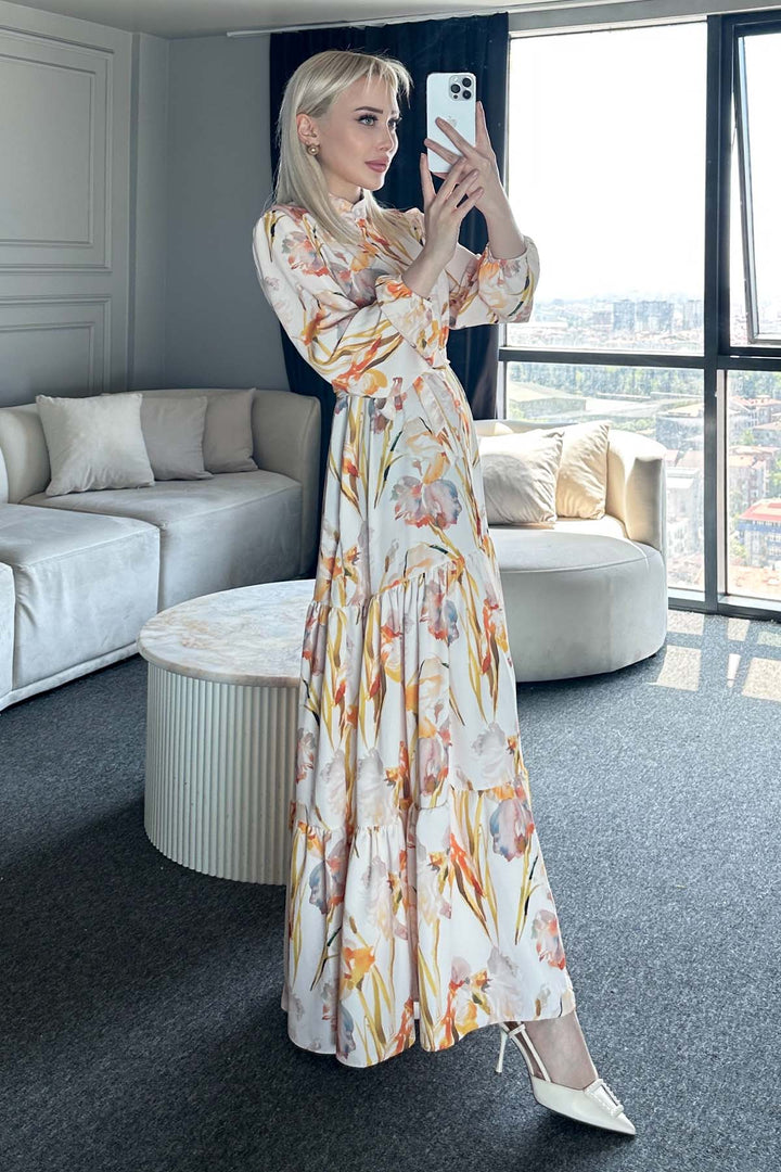 BNG Women Patterned Hijab Dress Yellow 529 - Walkden