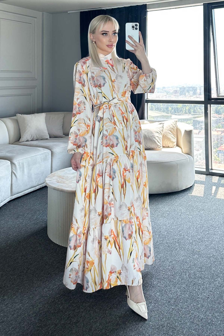 BNG Women Patterned Hijab Dress Yellow 529 - Walkden