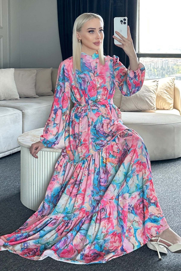 BNG Women Patterned Hijab Dress Pink 530 - Piacenza