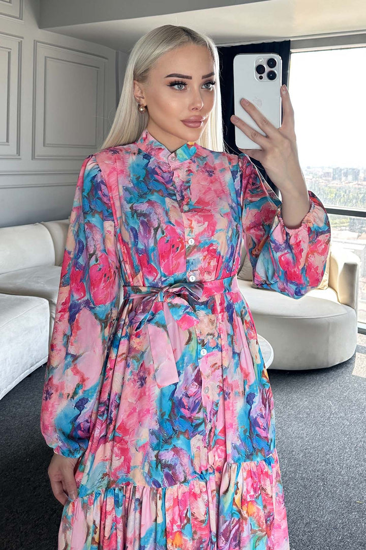 BNG Women Patterned Hijab Dress Pink 530 - Piacenza