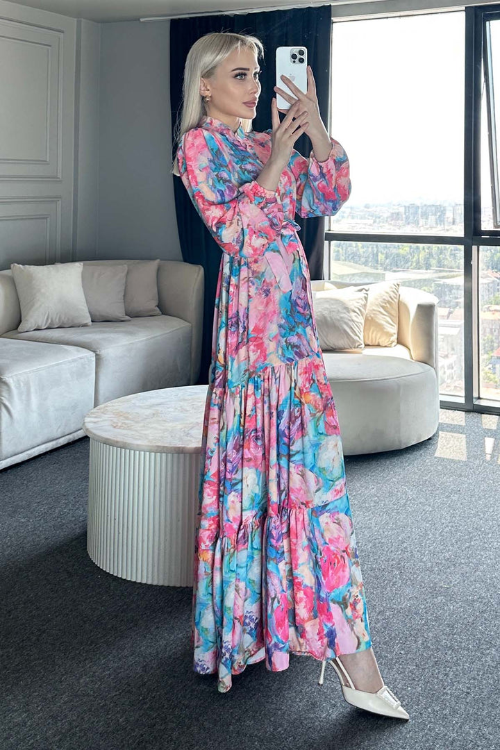 BNG Women Patterned Hijab Dress Pink 530 - Piacenza