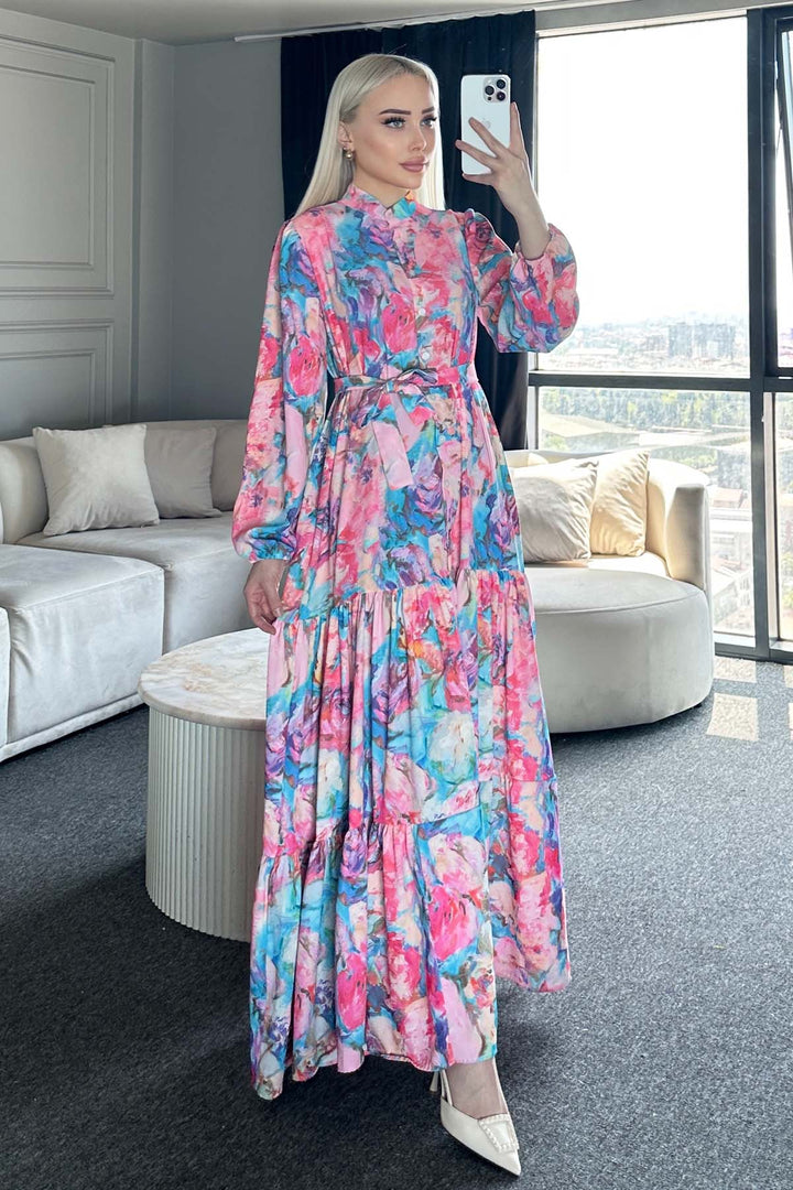 BNG Women Patterned Hijab Dress Pink 530 - Piacenza