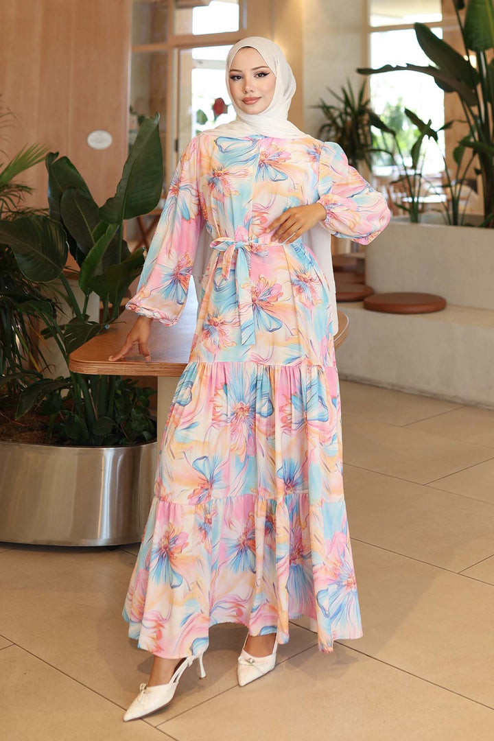 BNG Women Patterned Hijab Dress Mustard 560 - Leverkusen