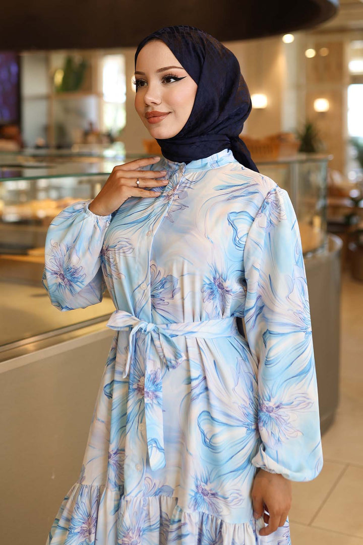 BNG Women Patterned Hijab Dress Blue 560 - Pescara