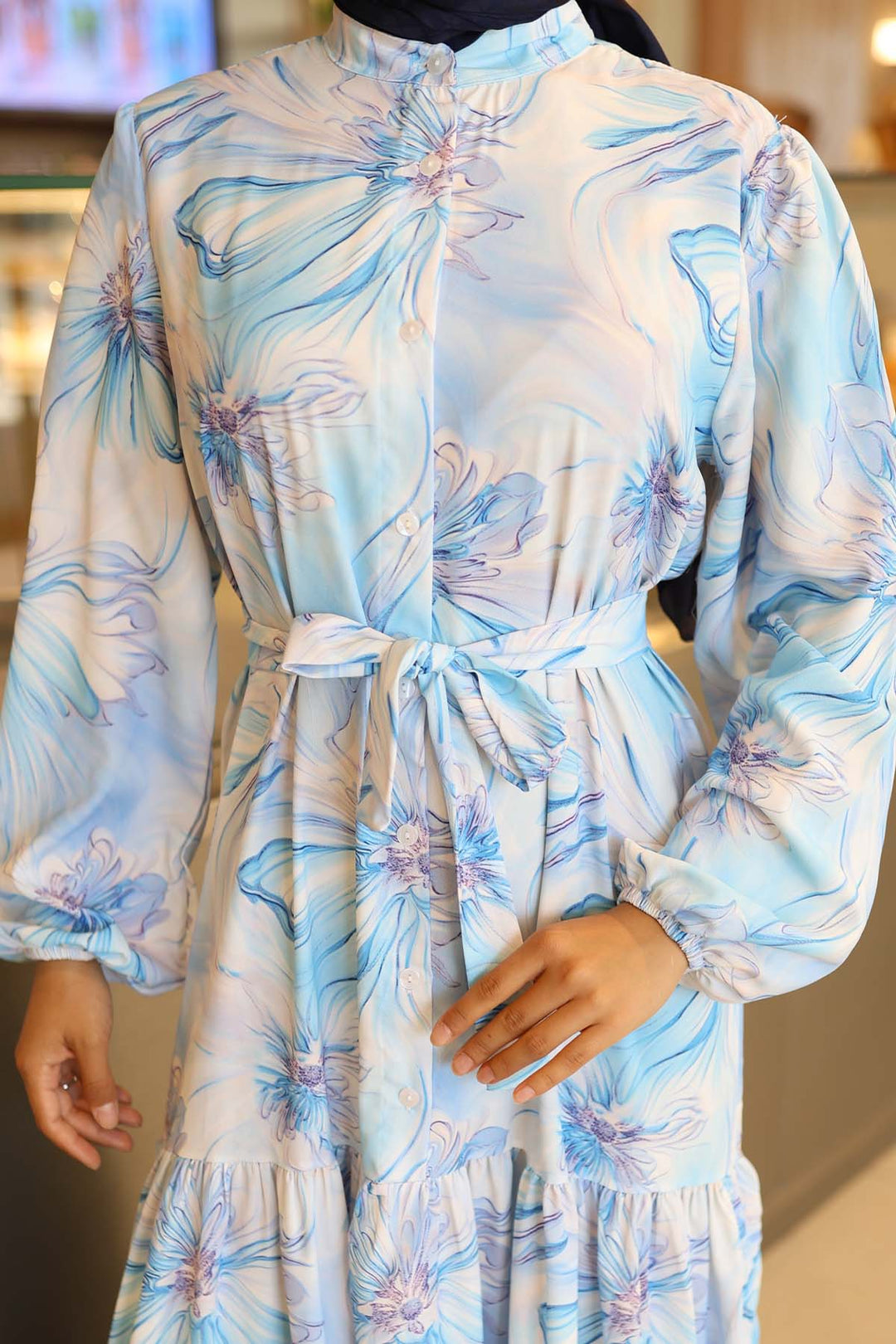 BNG Women Patterned Hijab Dress Blue 560 - Pescara