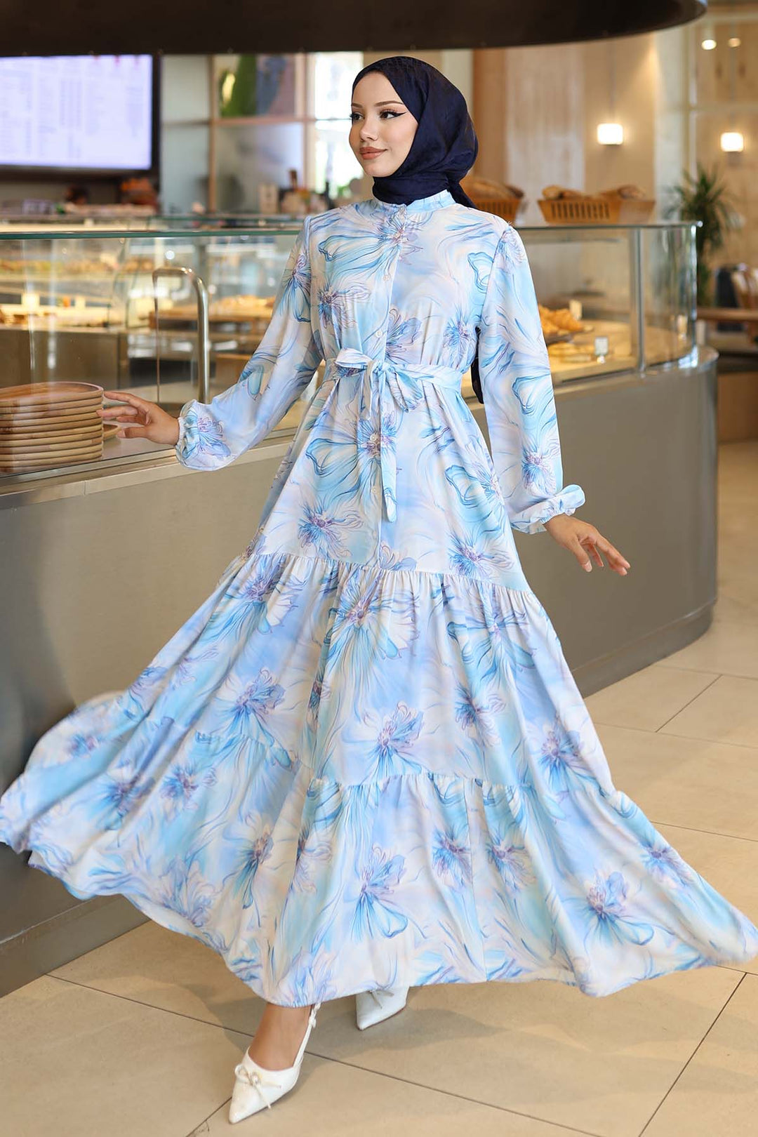 BNG Women Patterned Hijab Dress Blue 560 - Pescara