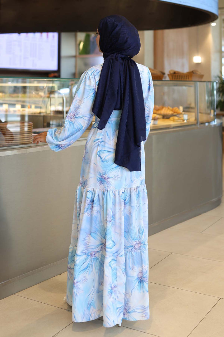 BNG Women Patterned Hijab Dress Blue 560 - Pescara