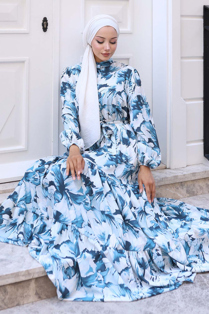 BNG Women Patterned Hijab Dress Navy Blue 561 - Loveland