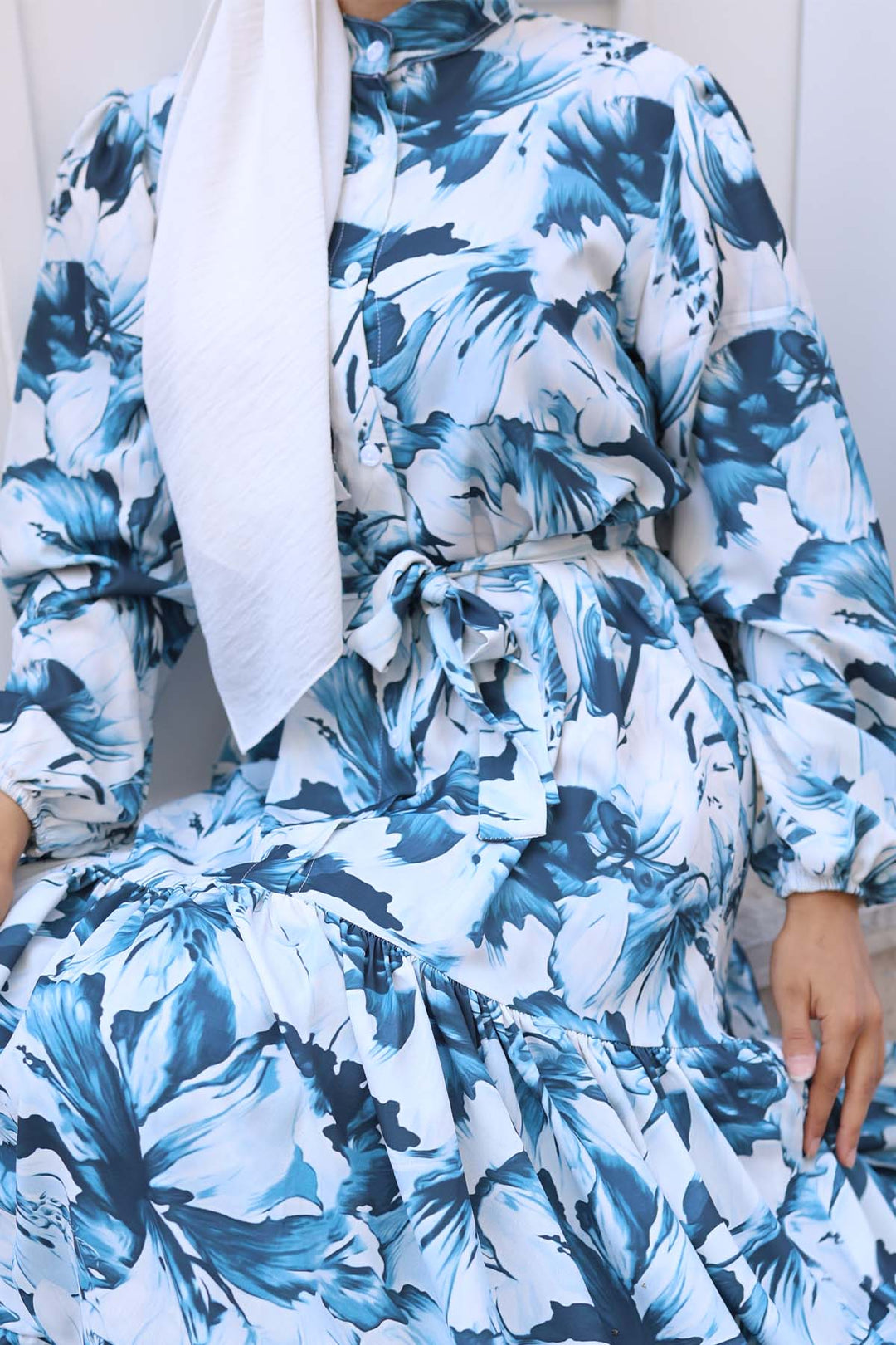 BNG Women Patterned Hijab Dress Navy Blue 561 - Loveland