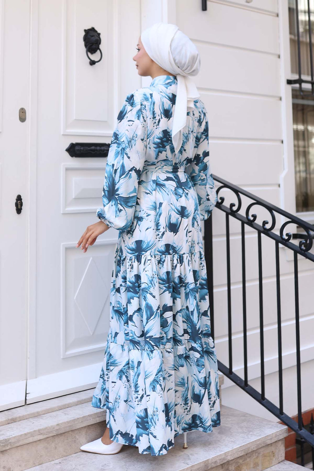 BNG Women Patterned Hijab Dress Navy Blue 561 - Loveland