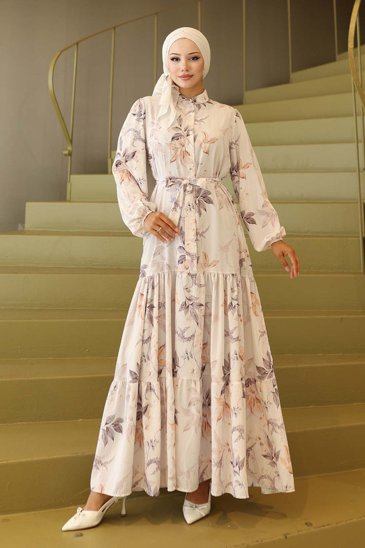 BNG Women Patterned Hijab Dress Beige 562 - Santa María Atzompa