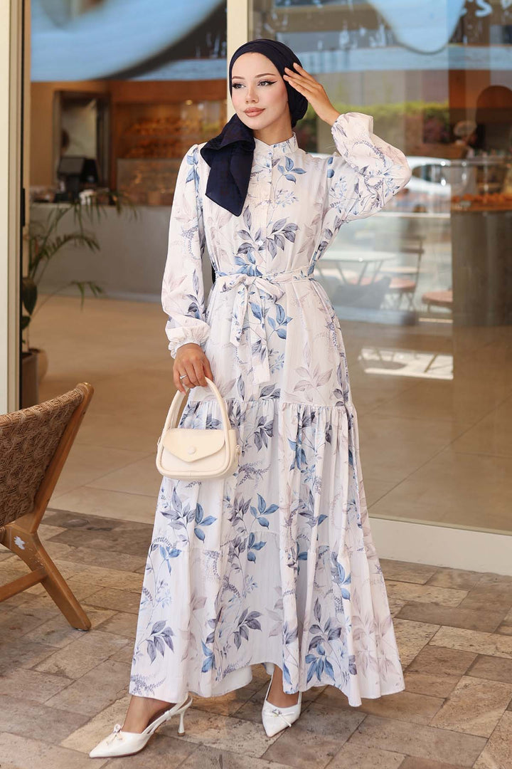 BNG Women Patterned Hijab Dress Blue 562 - Desio