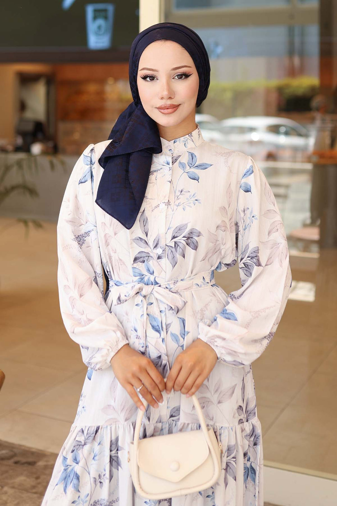BNG Women Patterned Hijab Dress Blue 562 - Desio