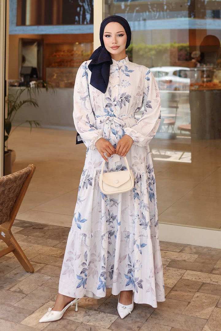 BNG Women Patterned Hijab Dress Blue 562 - Desio