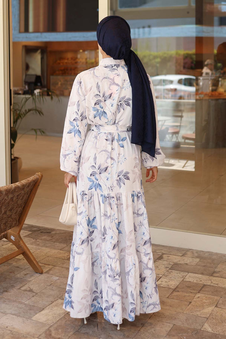 BNG Women Patterned Hijab Dress Blue 562 - Desio
