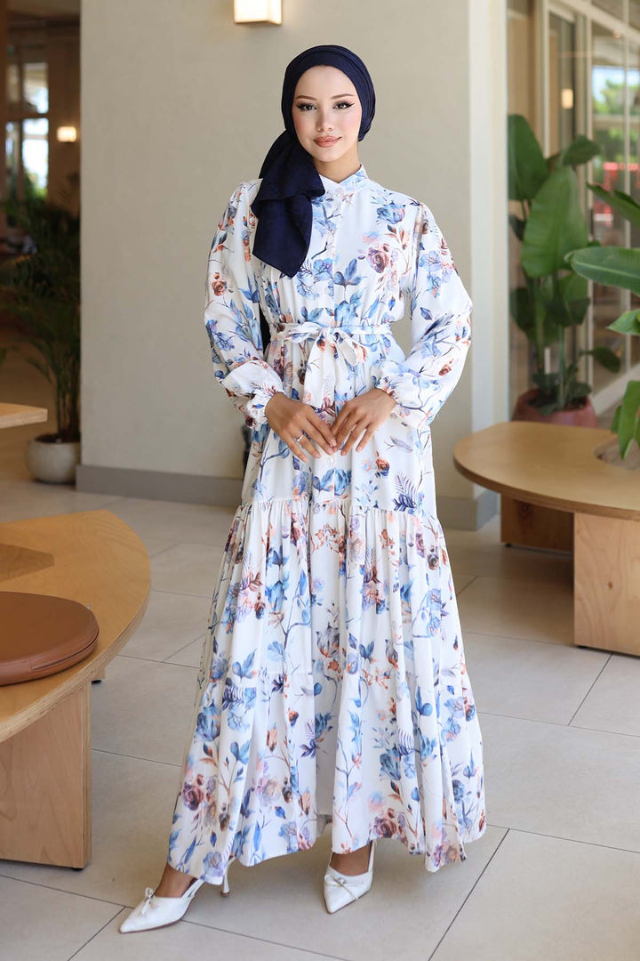 BNG Women Patterned Hijab Dress Blue 563 - Elizabethtown