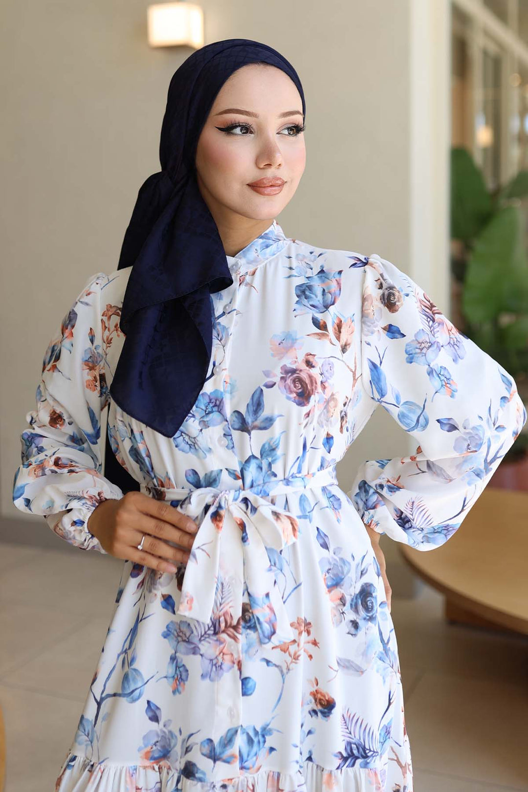 BNG Women Patterned Hijab Dress Blue 563 - Elizabethtown