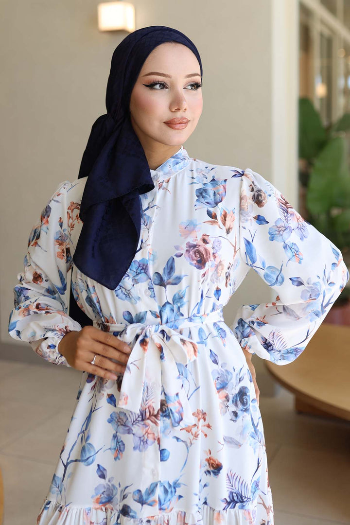 BNG Women Patterned Hijab Dress Blue 563 - Elizabethtown