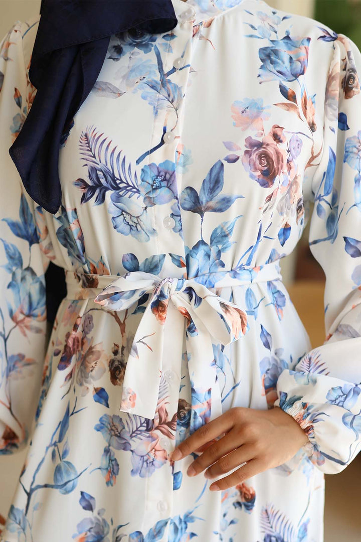 BNG Women Patterned Hijab Dress Blue 563 - Elizabethtown