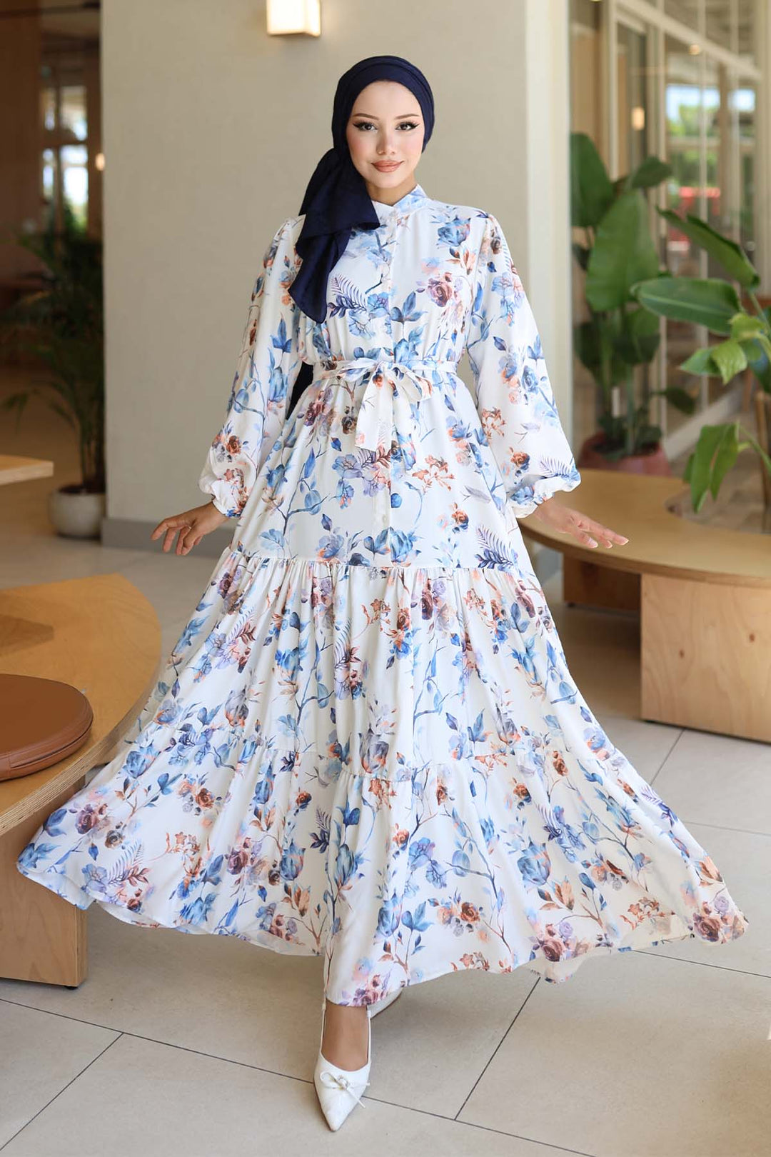 BNG Women Patterned Hijab Dress Blue 563 - Elizabethtown