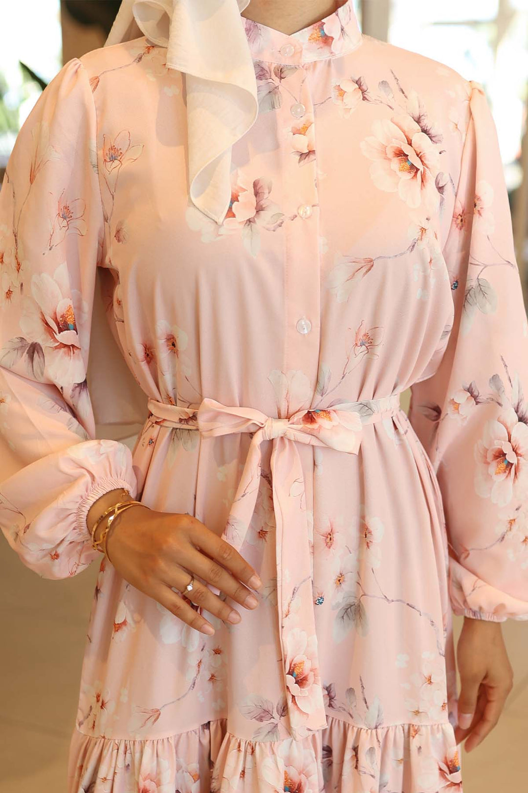 BNG Women Patterned Hijab Dress Powder 563 - Wesel