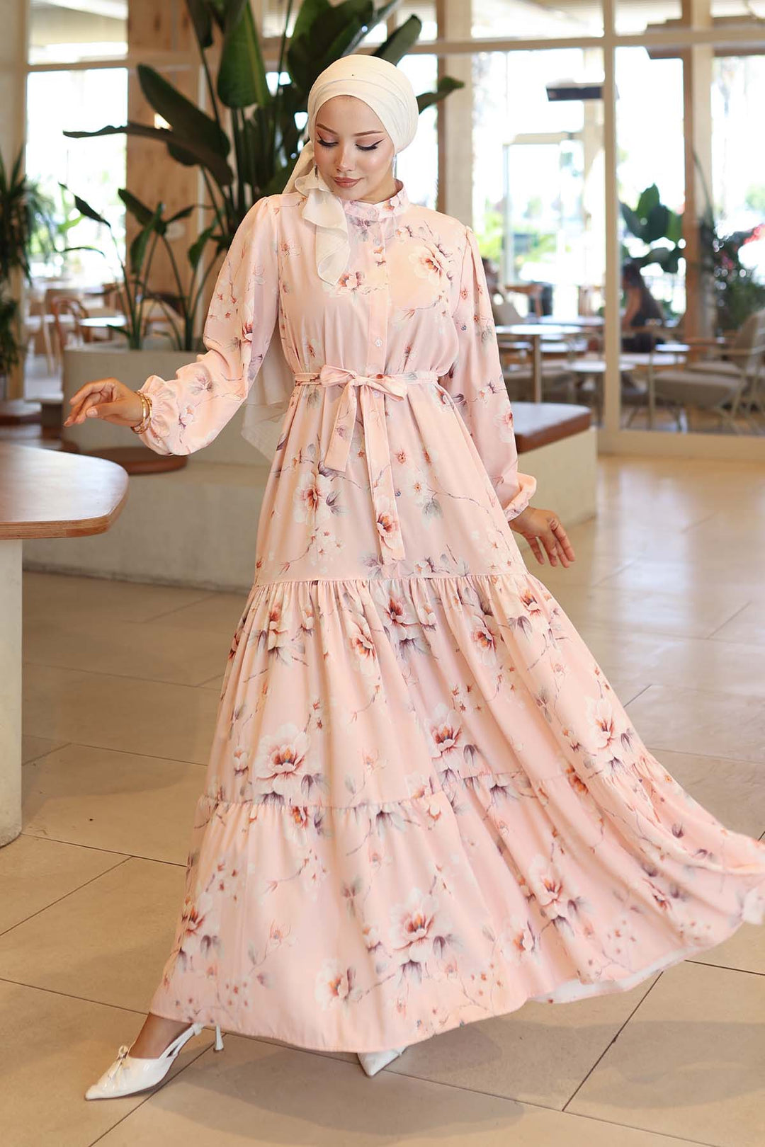 BNG Women Patterned Hijab Dress Powder 563 - Wesel