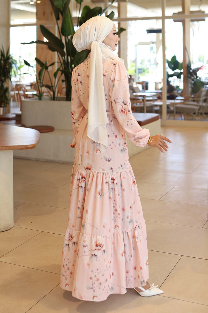 BNG Women Patterned Hijab Dress Powder 563 - Wesel