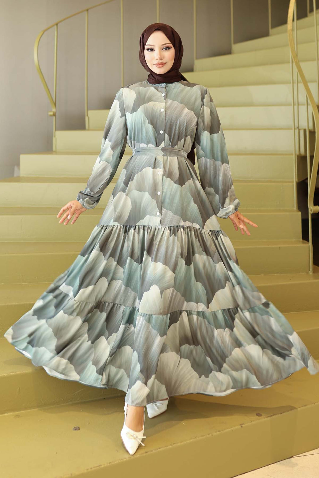 BNG Women Patterned Hijab Dress Green 563 - Vittoria