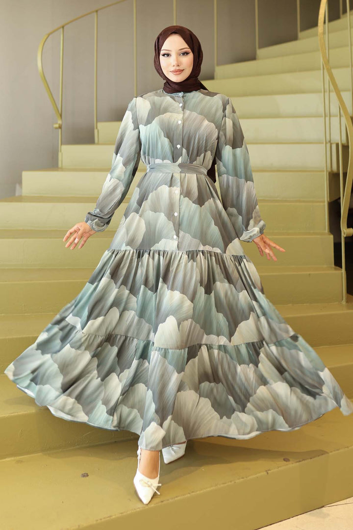 BNG Women Patterned Hijab Dress Green 563 - Vittoria