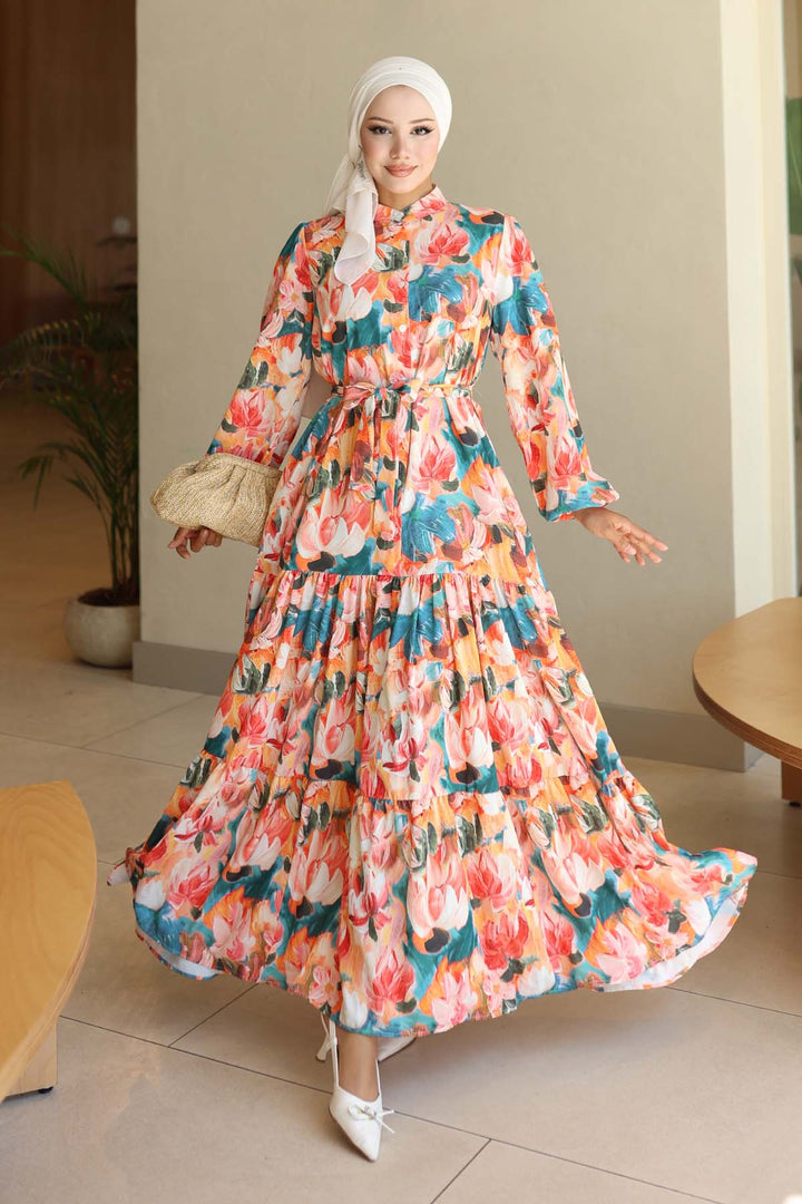 BNG Women Patterned Hijab Dress Orange 564 - Baton Rouge