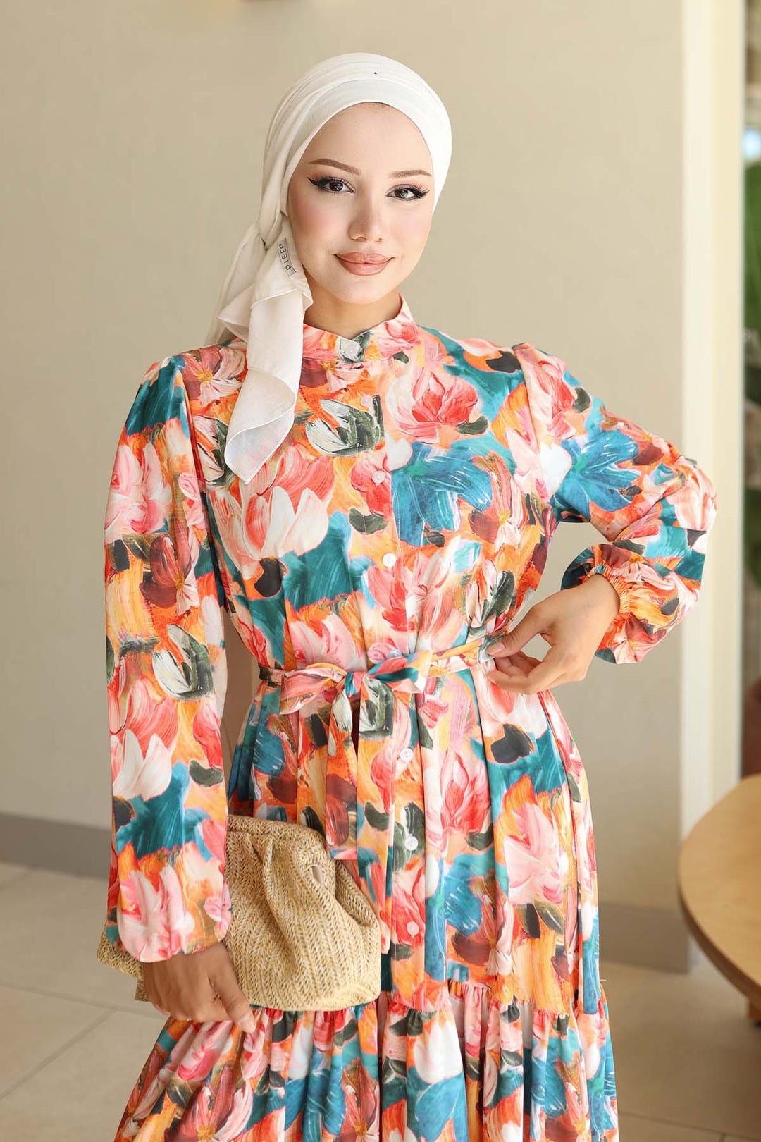 BNG Women Patterned Hijab Dress Orange 564 - Baton Rouge