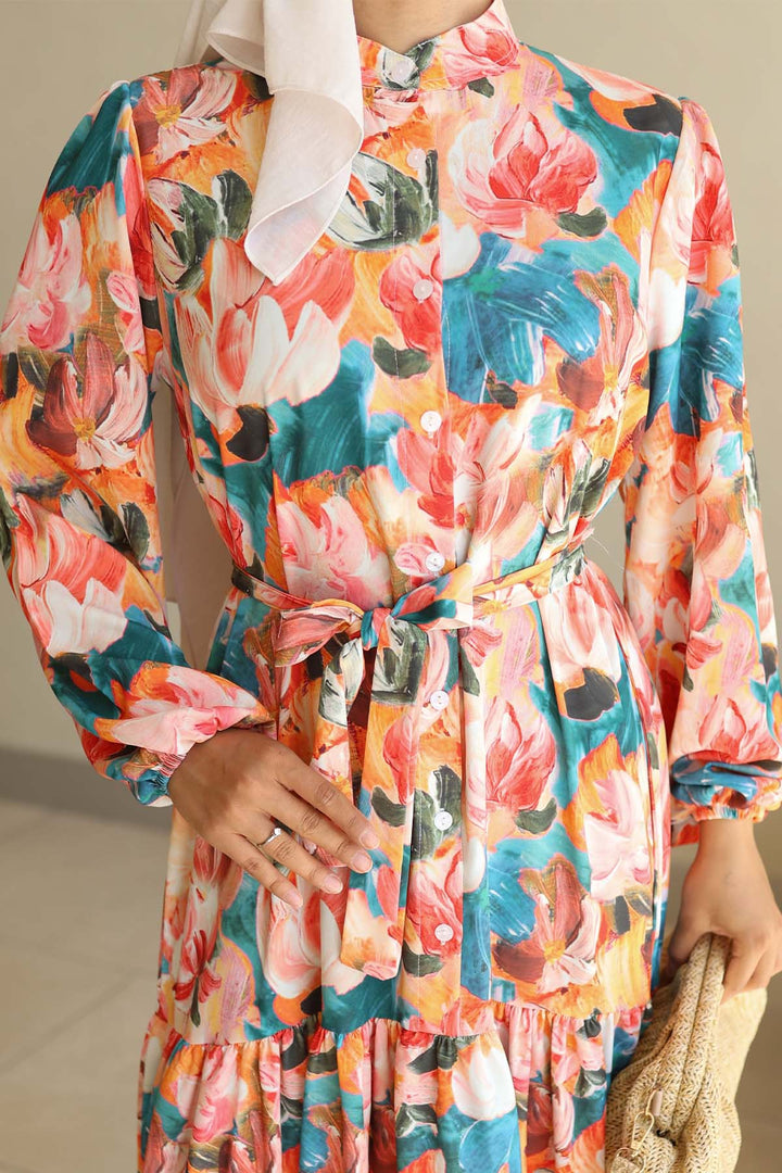 BNG Women Patterned Hijab Dress Orange 564 - Baton Rouge