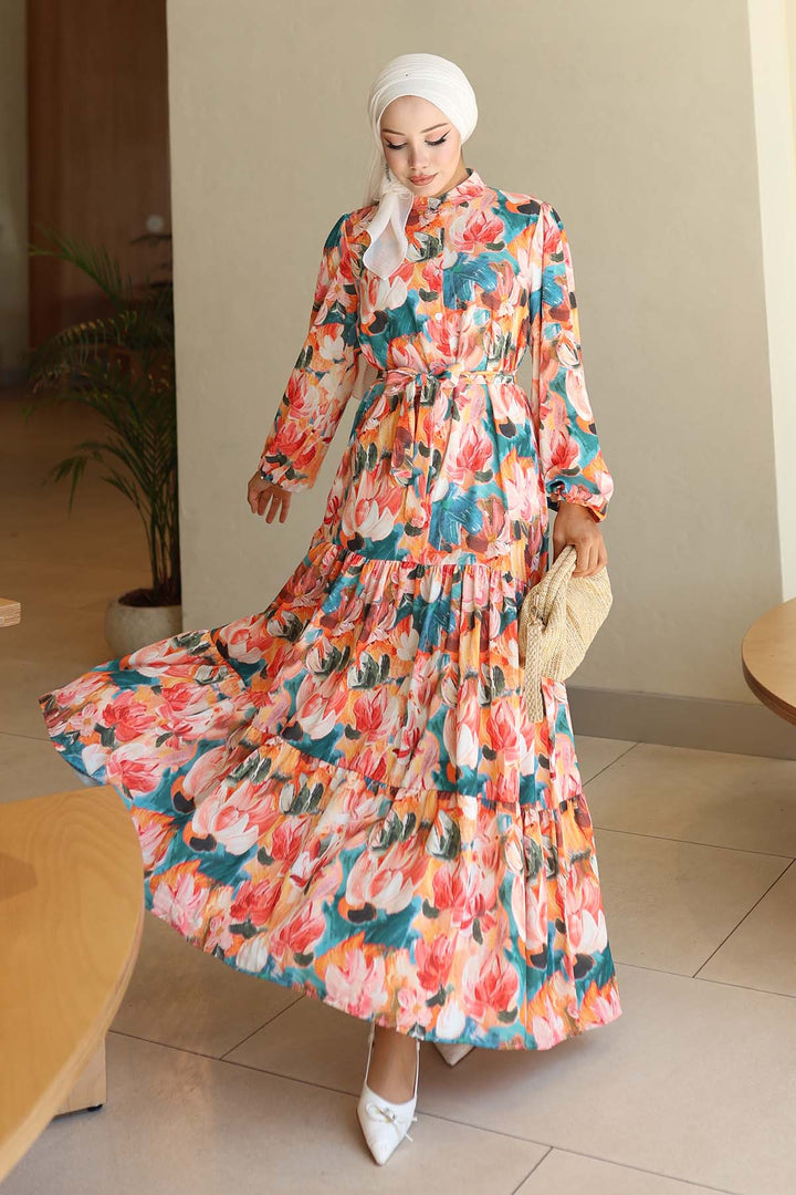 BNG Women Patterned Hijab Dress Orange 564 - Baton Rouge