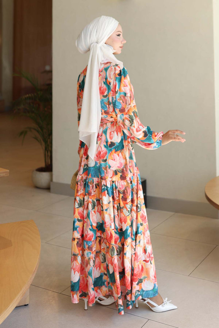 BNG Women Patterned Hijab Dress Orange 564 - Baton Rouge