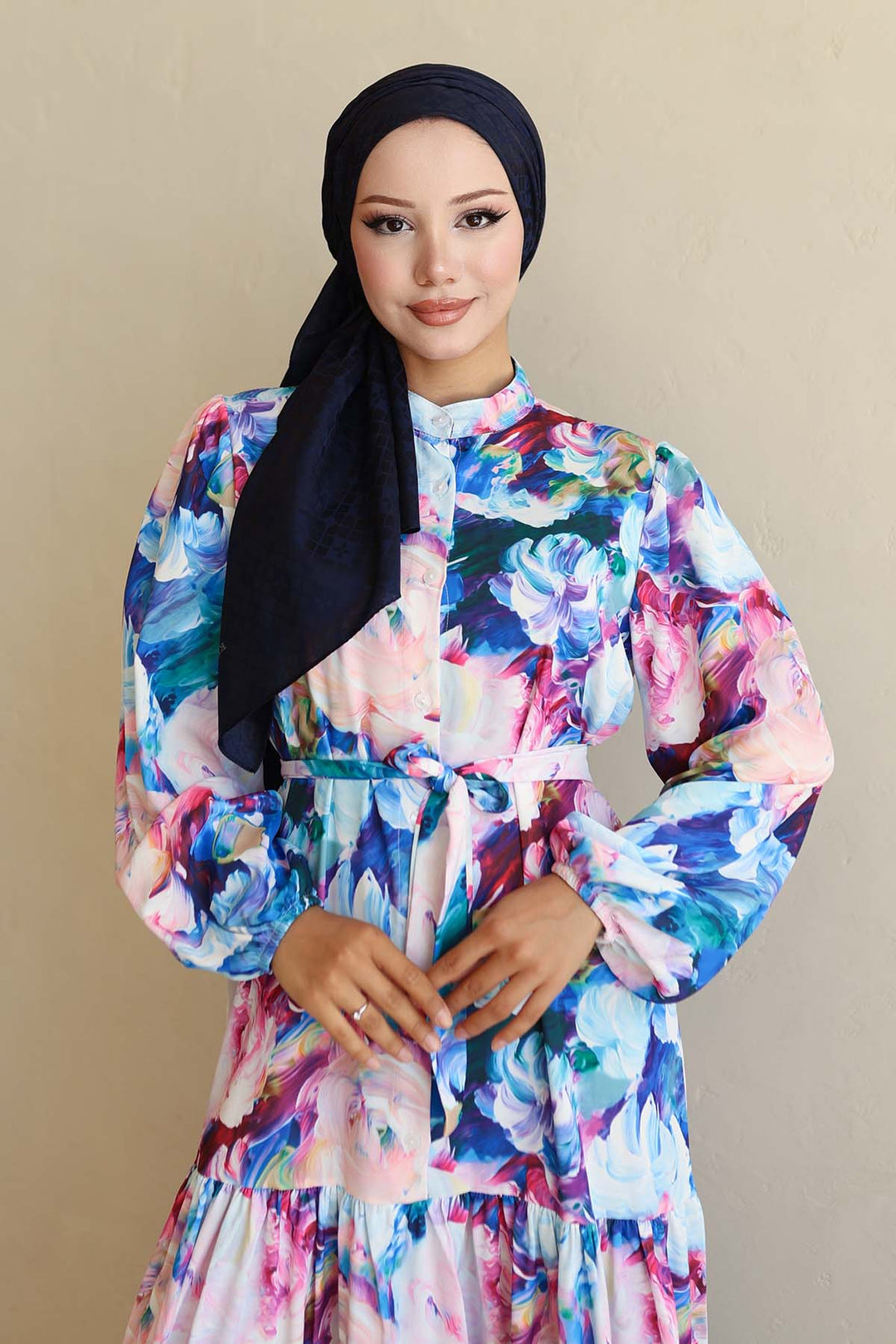 BNG Women Patterned Hijab Dress Sax Blue 564 - Wichita