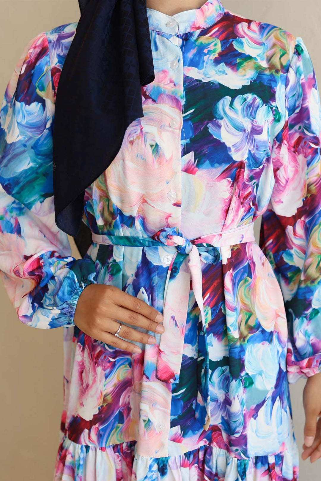 BNG Women Patterned Hijab Dress Sax Blue 564 - Wichita