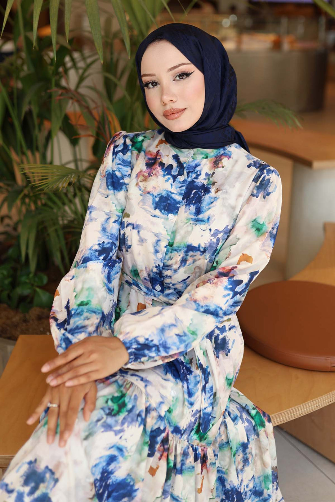 BNG Women Patterned Hijab Dress Navy Blue 565 - Marlborough