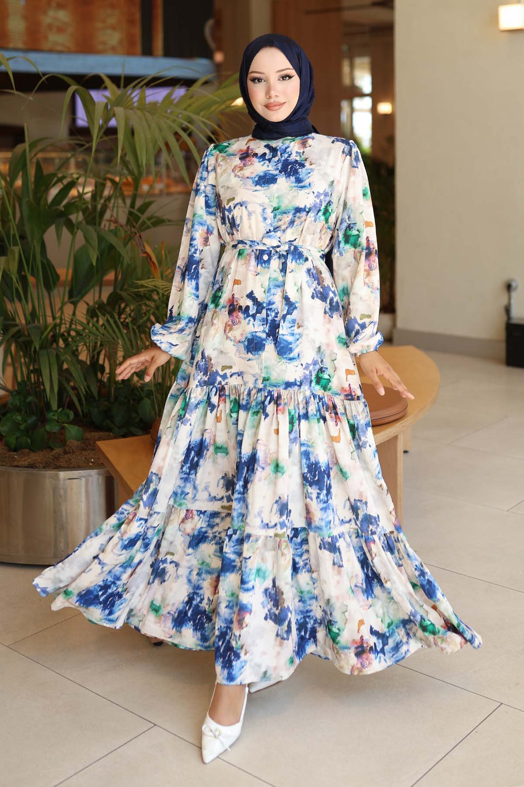 BNG Women Patterned Hijab Dress Navy Blue 565 - Marlborough