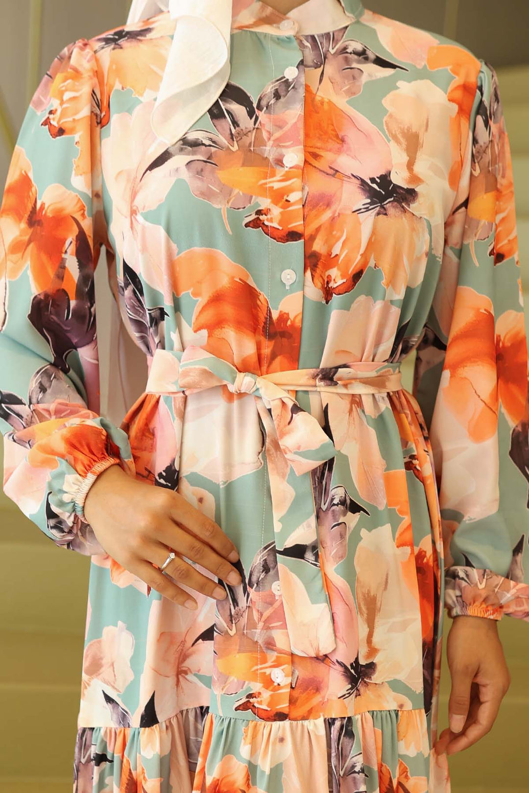 BNG Women Patterned Hijab Dress Orange 565 - Boston