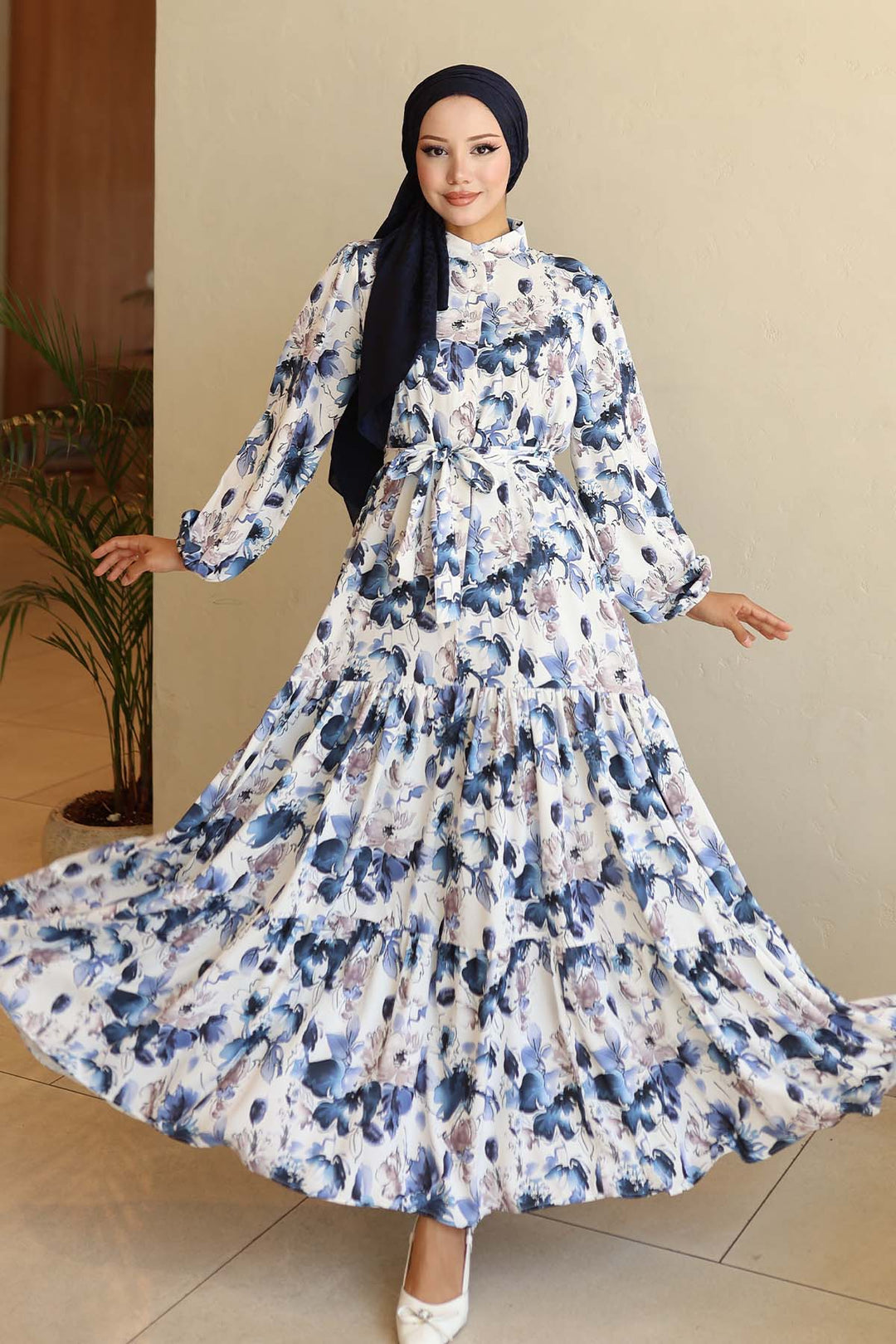 BNG Women Patterned Hijab Dress Navy Blue 566 - Winterthur