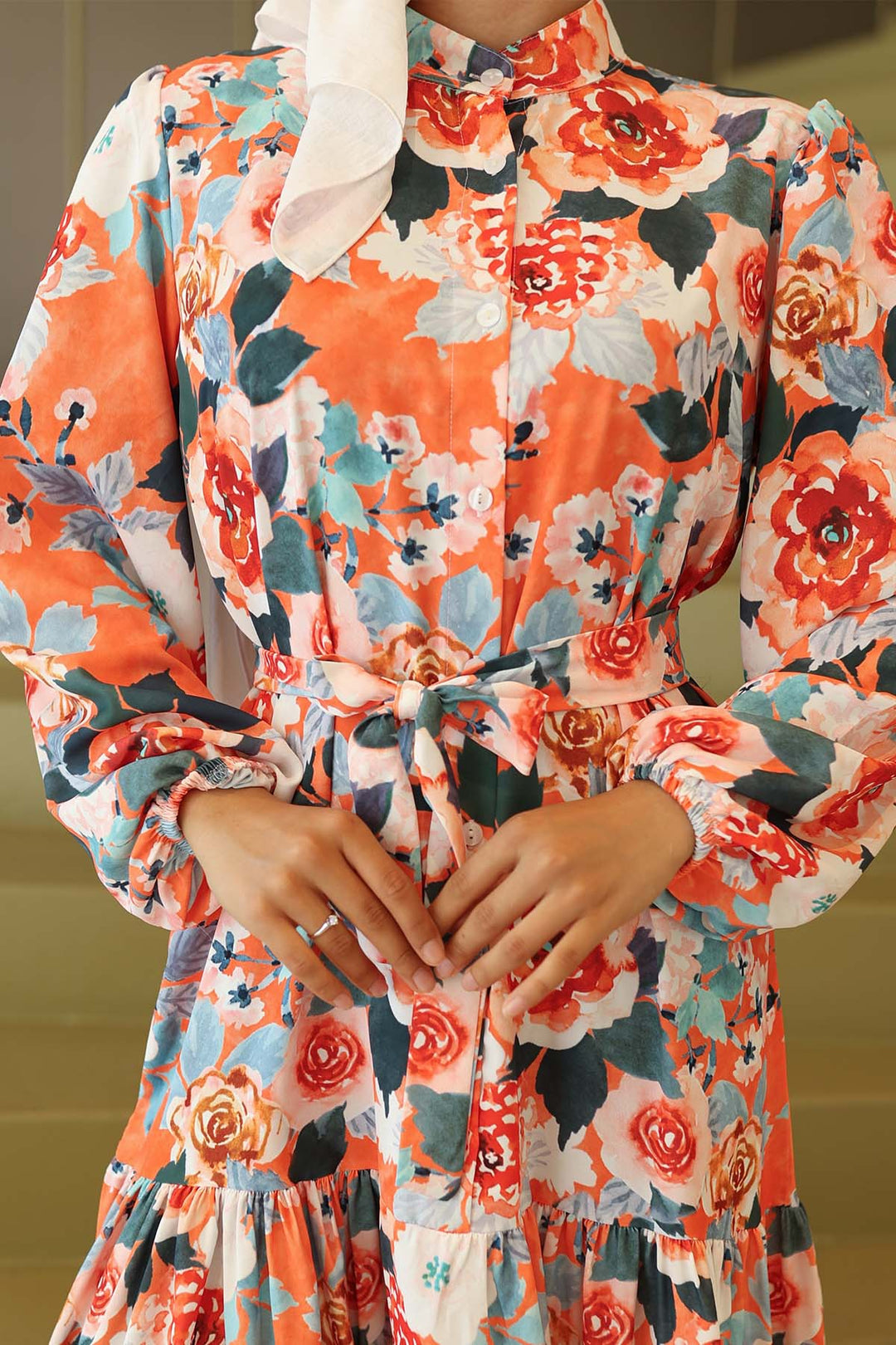 BNG Women Patterned Hijab Dress Orange 566 - San Felipe Orizatlán